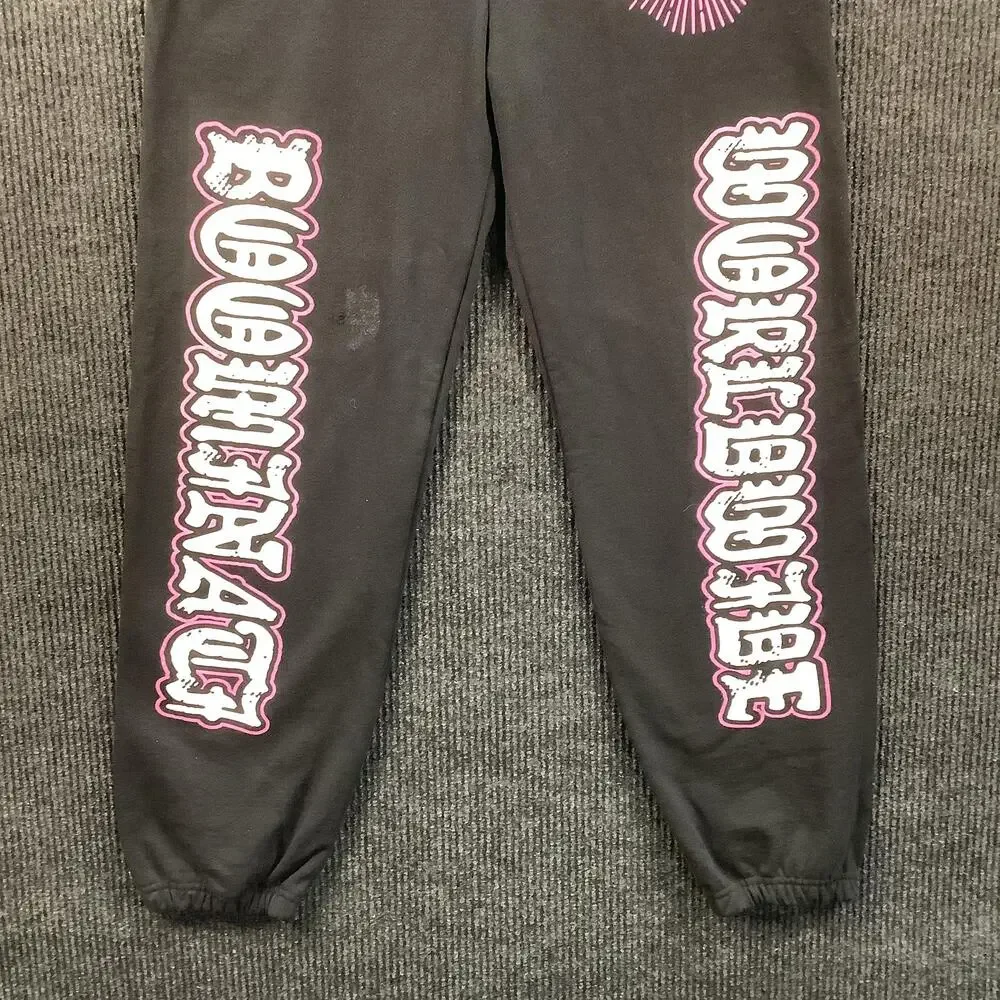 Boominati Sweatpants Mens Extra Large Black Pink Graphic Joggers Made in USA